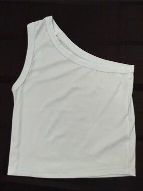 One-Shoulder Ribbed Tank Top - Light Blue